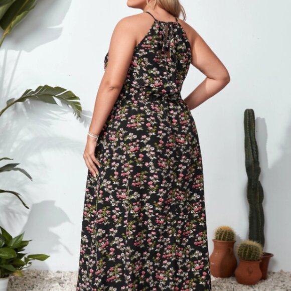 SHEIN VCAY Plus High Split Ditsy Floral Dress 1X - Picture 4 of 10